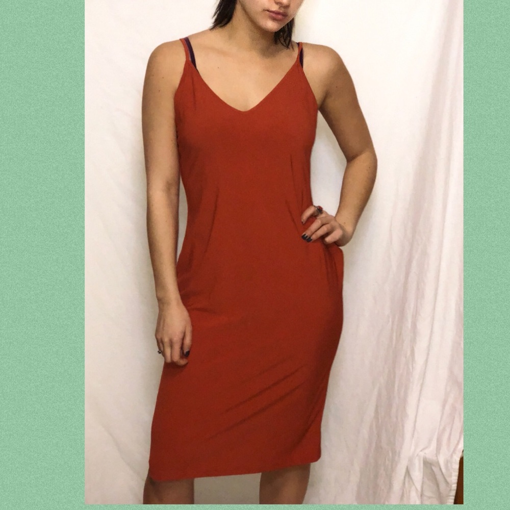 over the knee orange-reddish dress